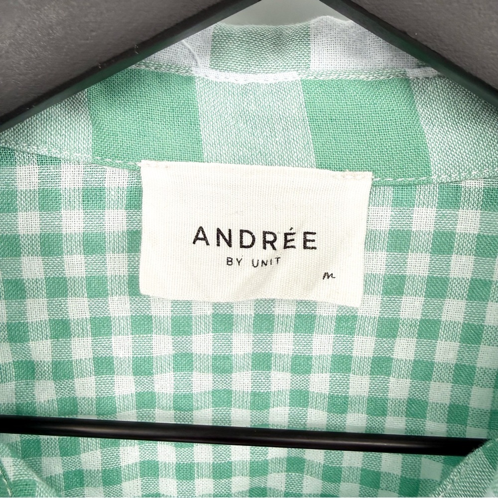 Andree by Unit Mixed Gingham Button Down Top Green White Medium - Picture 6 of 8